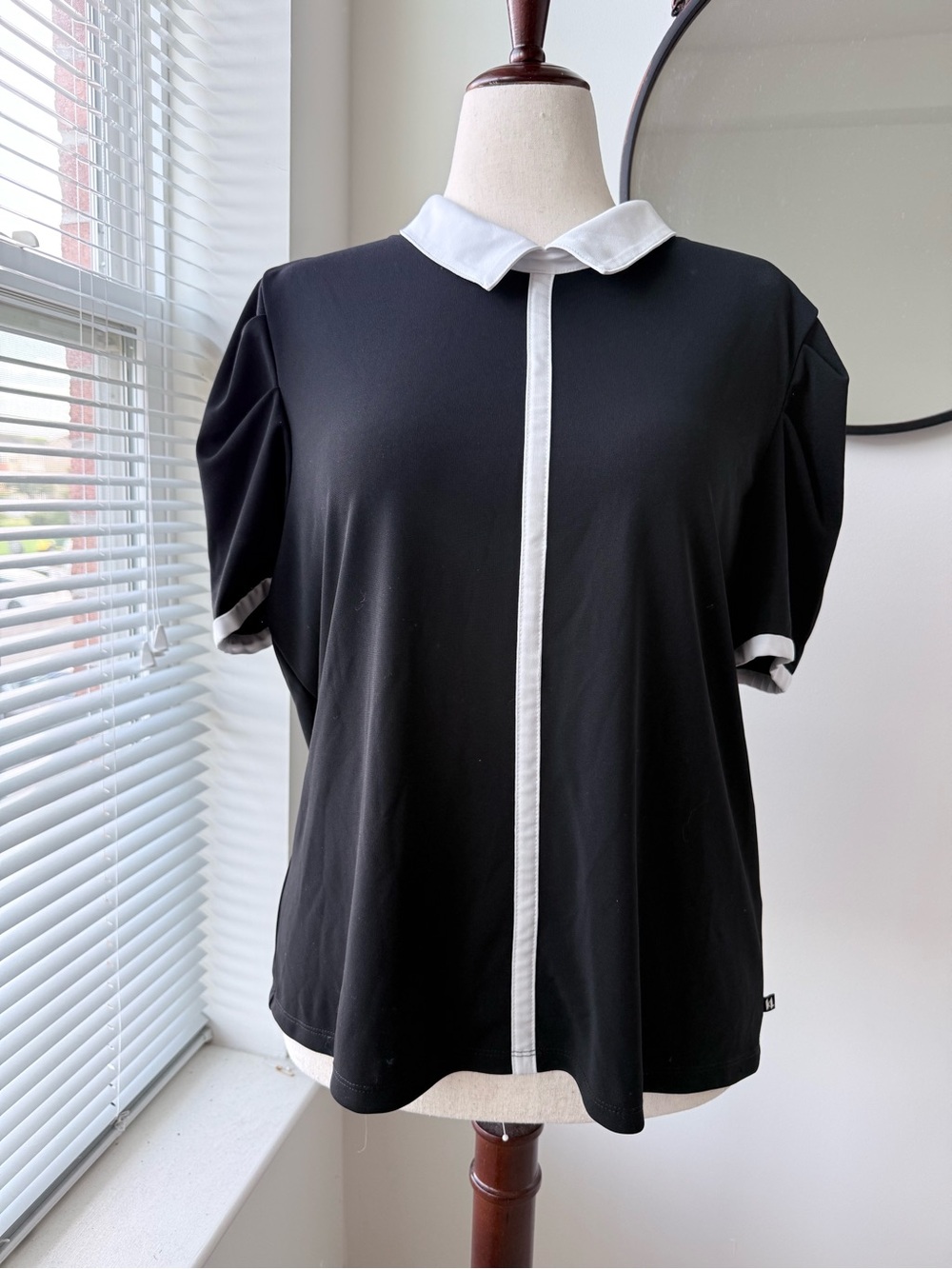 Karl Lagerfeld Black Top with White Trim Collar